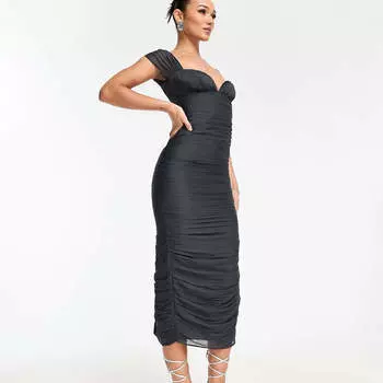 Платье Asos Design Ruched Bodycon Midi, темно-серый