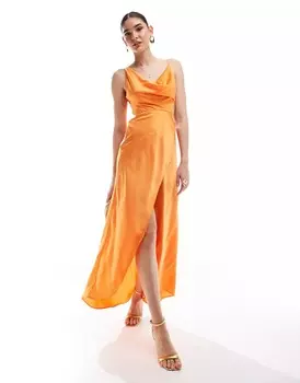 Платье Asos Design Satin Cowl With Cut Out Waist And Graduated Hem, оранжевый