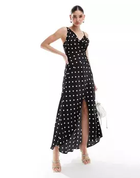 Платье Asos Design Satin Cowl With Cut Out Waist And Graduated Hem, черный