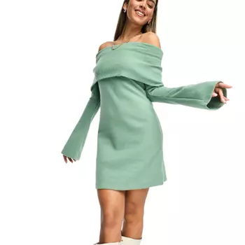 Платье Asos Design Super Soft Bardot, зеленый