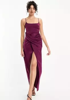Платье Asos Design Tall Satin Cami Midi With Drape Skirt, фиолетовый