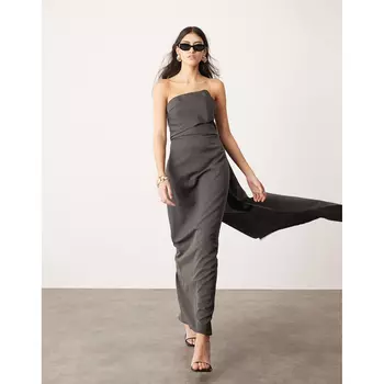 Платье Asos Edition Ailored Asymmetric Neck Bandeau With Train, темно-серый