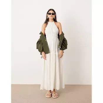 Платье Asos Edition Broderie Halter With Open Back, белый