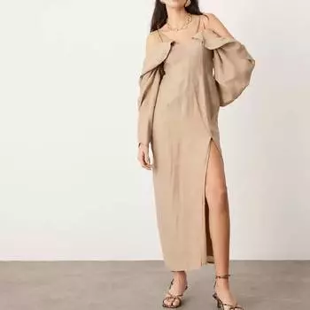 Платье Asos Edition Drama Bardot, светло-бежевый
