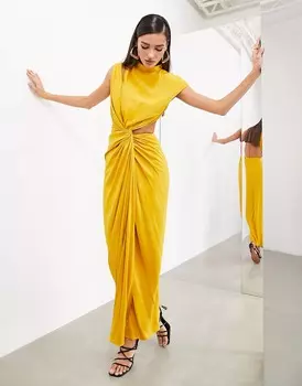 Платье Asos Edition Draped And Slashed High Neck Maxi, желтый