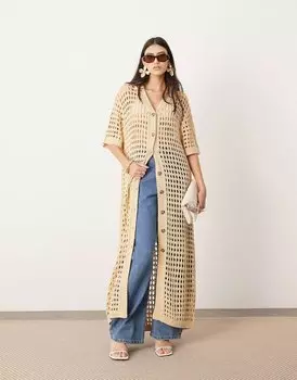 Платье Asos Edition Knitted Button Through, бежевый