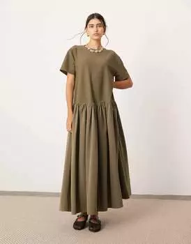 Платье Asos Edition Low Waisted Knit Contrasting Materials, темно-зеленый