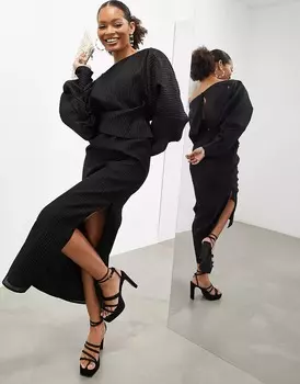 Платье Asos Edition Satin Volume Plisse, черный