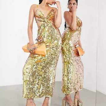 Платье Asos Edition Sequin Strappy Midi, золотистый