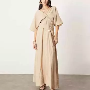 Платье Asos Edition Short Sleeve V Neck, светло-бежевый