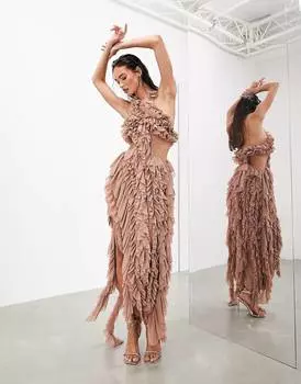 Платье Asos Edition Sleeveless Cut Out Ruffle Maxi, бежевый