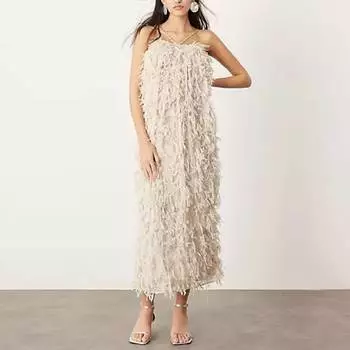 Платье Asos Edition Textured Bandeau Midi, кремовый