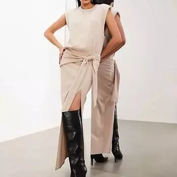 Платье Asos Edition Textured Jersey Shoulder, бежевый