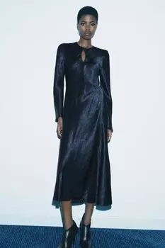 Платье атласное с разрезом ZARA, синий