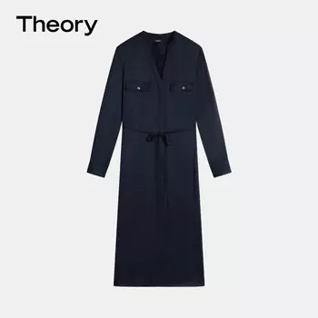 Платье атласное Theory с длинными рукавами, синий