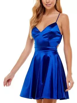 Платье атласное женское Juniors со шнуровкой и расклешенным кроем City Studio, синий