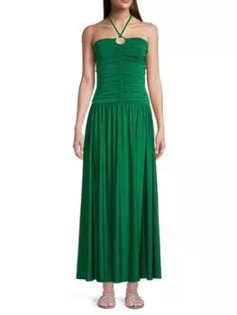 Платье Aurum макси с рюшами и бретелью через шею, зеленый