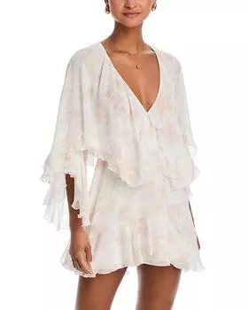 Платье Avaline с цветочным принтом и многослойной рюшей LoveShackFancy, белый