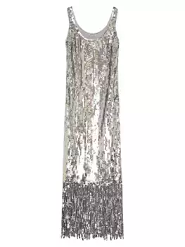 Платье Ayala с бахромой и пайетками Simkhai, цвет silver