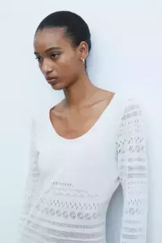 Платье ажурной вязки H&M, бежевый