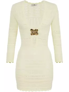 Платье ажурной вязки от Elisabetta Franchi с брошью, нейтральный