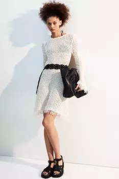 Платье ажурной вязки с бахромой H&M, бежевый