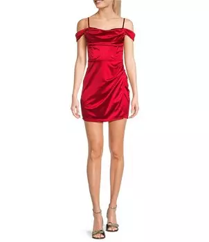 Платье B. Darlin с драпировкой и открытыми плечами из искусственного запаха, красный