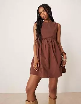 Платье-бэби-долл ASOS DESIGN трапециевидной формы из микса поплина коричневого цвета