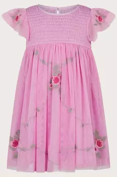 Платье Baby April с вышивкой и сборками Monsoon, розовый