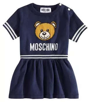 Платье Baby Teddy Bear из хлопка и шерсти Moschino, синий