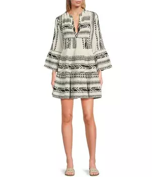 Платье Babydoll Elan Arrow с разрезом и V-образным вырезом и рукавами-колокольчиками, белый