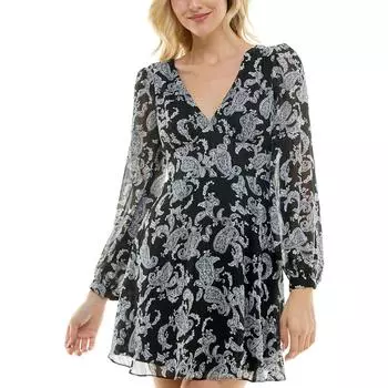Платье Babydoll с цветочным принтом и V-образным вырезом для женщин от Juniors B. Darlin, черный