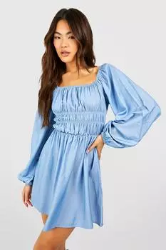 Платье babydoll шамбре Boohoo, синий