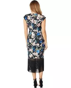 Платье Badgley Mischka CDC Floral Fringe Dress, черный мульти