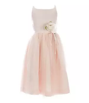 Платье-балерина без рукавов Us Angels для больших девочек 7–14 лет с завязкой и цветочным ремнем, розовый