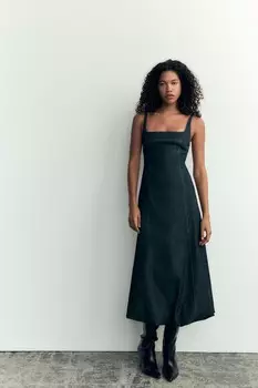 Платье-баллон из джинса ZARA, темный индиго