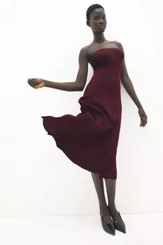 Платье бандо из трикотажа в рубчик H&M, красный