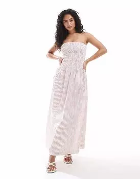 Платье-бандо JJXX с присборенной юбкой в розовую полоску