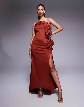 Платье-бандо макси ASOS DESIGN с плиссированной оборкой в виде веера цвета ржавчины