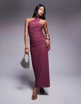 Платье-бандо макси из сетчатой ткани ASOS DESIGN с шарфом в темно-розовом цвете