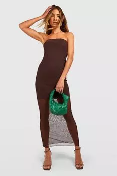 Платье-бандо макси с сеткой Boohoo, коричневый