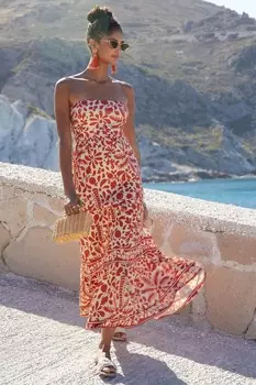 Платье бандо макси с завязками на талии из джерси Friends Like These, красный