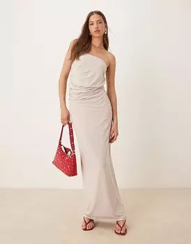 Платье-бандо макси SNDYS со сборками по бокам в каменном цвете