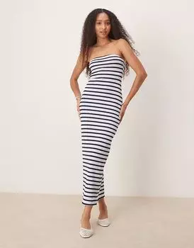 Платье-бандо макси в рубчик ASOS DESIGN темно-синего цвета