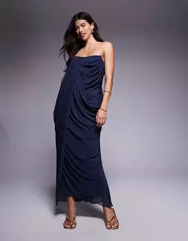 Платье-бандо мидакси с драпировкой ASOS DESIGN чернильно-синего цвета