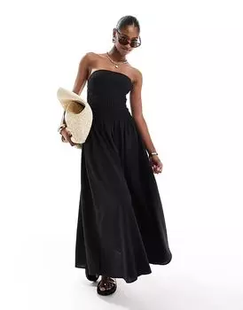 Платье-бандо миди Brave Soul с присборенной грудью черного цвета