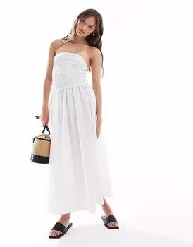 Платье-бандо миди Brave Soul с присборенной грудью белого цвета