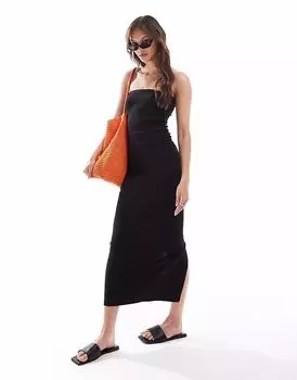 Платье-бандо миди из хлопкового джерси Brave Soul черного цвета