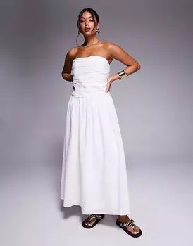 Платье-бандо миди River Island с заниженной талией белого цвета