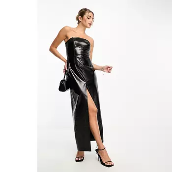 Платье-бандо Miss Selfridge Vinyl Faux Leather, черный